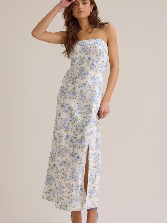 Altar'd State Dresses & Skirts - Altar'd State Strapless White Floral Slip Dress with Blue Roses